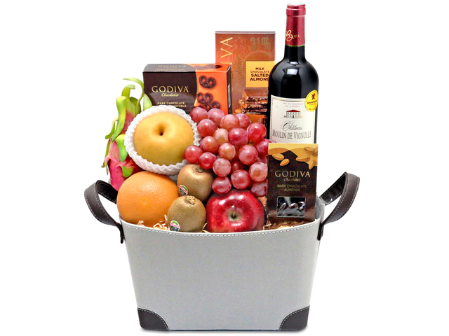 Fruit Basket - Godiva Chocolate Wine Fruit Basket - L76601522 Photo