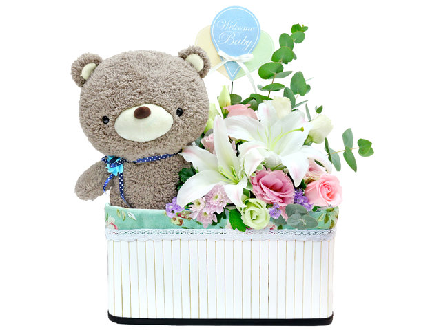 New Born Baby Gift - New Born Baby Flower Gift Basket - L36668822 Photo